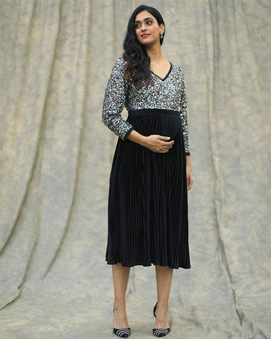 green emerald velvet dress Confetti Plisse Dress – BumpLoving